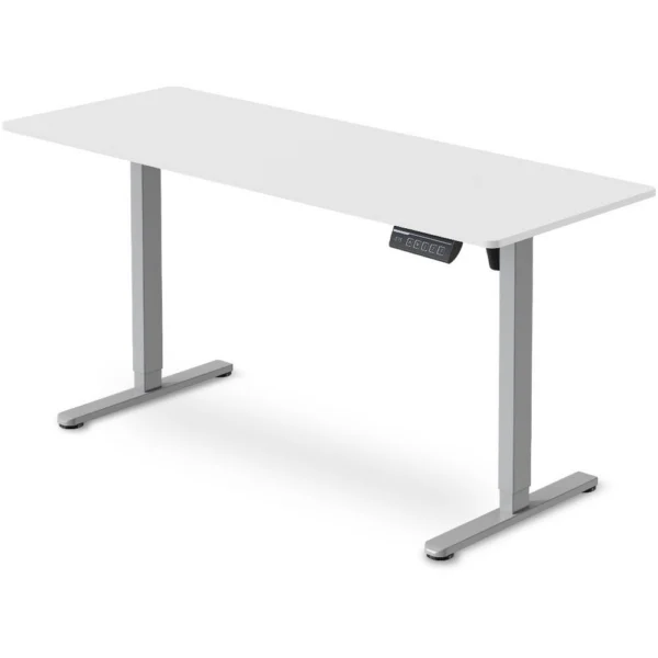 FORTIA Sit to Stand Standing Desk, 160x60 cm, 72-118 cm Electric Height Adjustable, White Desktop/Silver Frame
