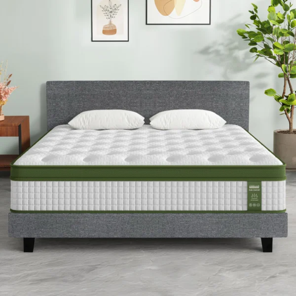 Artiss BedStory King Bed Frame Set with Hybrid Mattress Medium Firm Linen – Grey