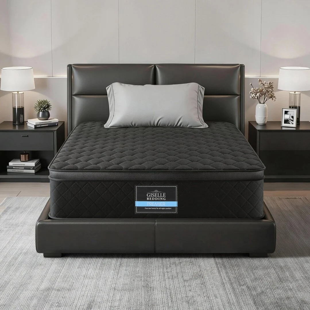 Giselle Bedding Single Mattress 34 cm Euro Top with 5-Zone Pocket Spring Support – Black