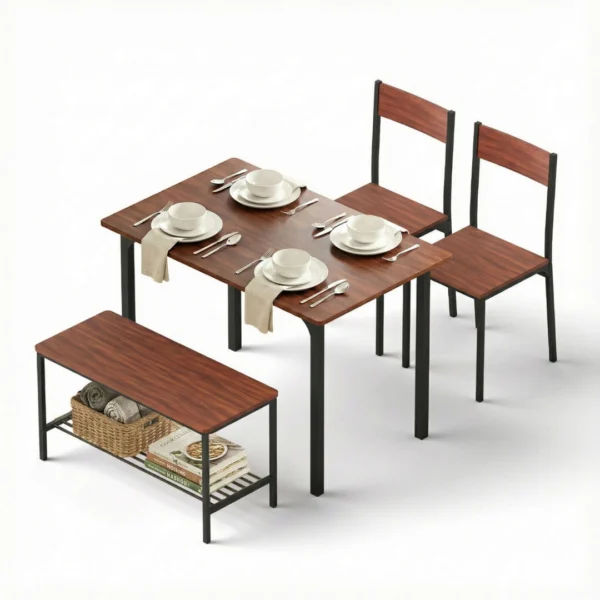 Artiss Dining Table and Chairs Set of 4 Storage Bench Kitchen Furniture – Walnut