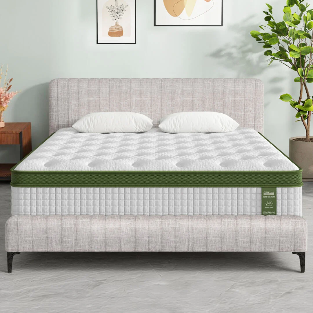 Artiss BedStory King Bed Frame with Mattress Set Platform Base Pocket Coil Linen Upholstered