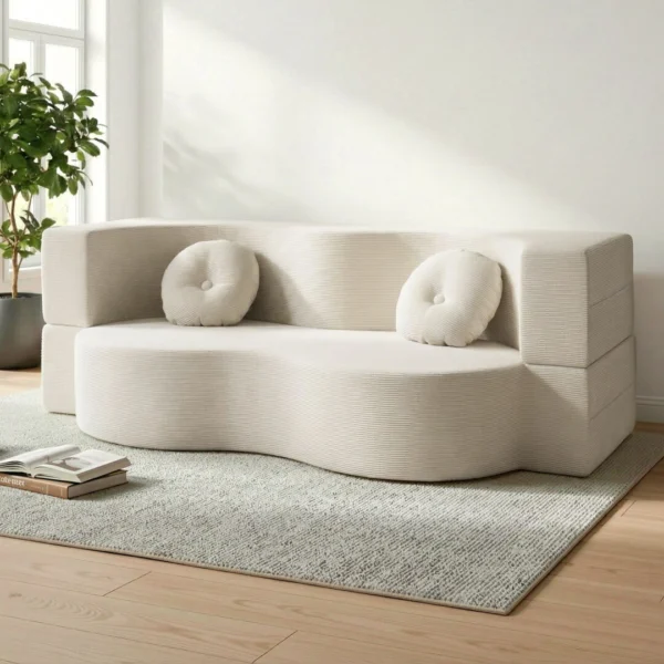 Artiss Folding Sofa Bed Floor Couch 2-in-1 Convertible Futon Loveseat – Beige