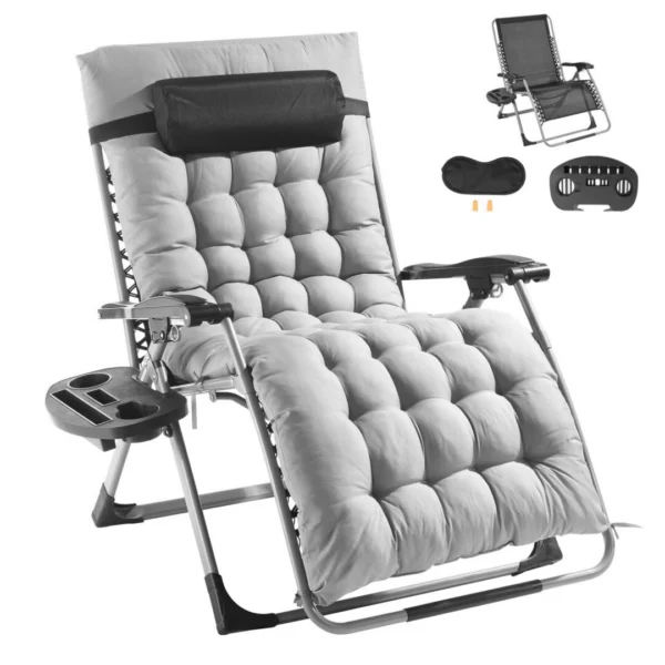 Zero Gravity Chair, 33 Inch Zero Gravity Recliner Lounge Chair for Indoor and Outdoor, Adjustable Anti Gravity Chair with Cushion, Headrest, Footrest, and Cupholder, 500 Lbs, Grey