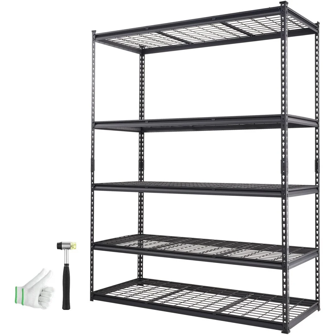 Storage Shelving Unit, 5-Tier Adjustable, 2000 Lbs Capacity, Heavy Duty Garage Shelves Metal Organiser Wire Rack, Black, 60" L x 24" W x 78" H for Kitchen Pantry Basement Bathroom Laundry Closet