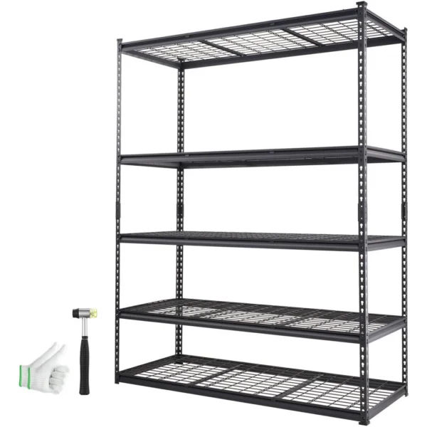 Storage Shelving Unit, 5-Tier Adjustable, 2000 Lbs Capacity, Heavy Duty Garage Shelves Metal Organiser Wire Rack, Black, 60" L x 24" W x 78" H for Kitchen Pantry Basement Bathroom Laundry Closet