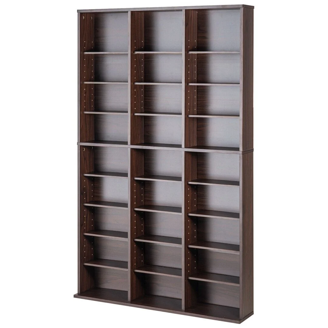 Media Storage Cabinet, 9-Layer DVD Shelf Holds Up to 756 CDs, Adjustable CD Shelves 27 Compartments, Protects & Organizes Music, Movie, Video Games or Memorabilia Collections, Espresso