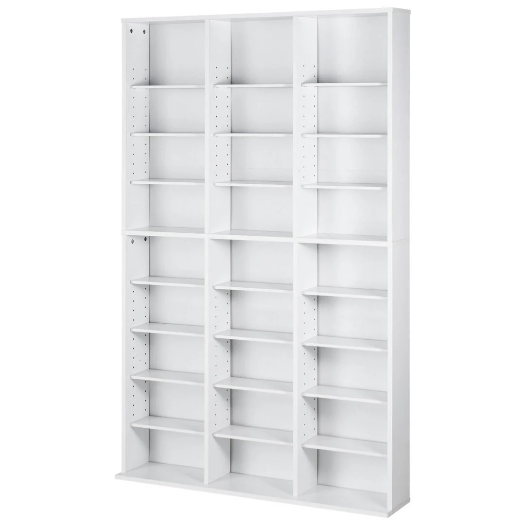 Media Storage Cabinet, 9-Layer DVD Shelf Holds Up to 756 CDs, Adjustable CD Shelves 27 Compartments, Protects & Organizes Music, Movie, Video Games or Memorabilia Collections, White
