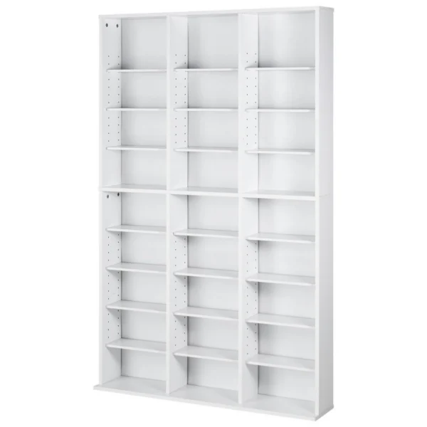 Media Storage Cabinet, 9-Layer DVD Shelf Holds Up to 756 CDs, Adjustable CD Shelves 27 Compartments, Protects & Organizes Music, Movie, Video Games or Memorabilia Collections, White