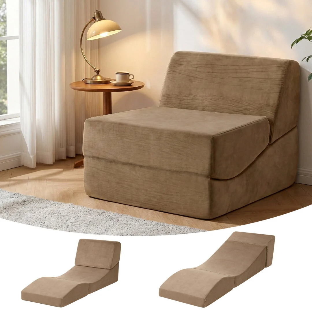 Artiss Folding Sofa Bed Convertible Armless Foam Floor Futon Lounger Couch – Brown
