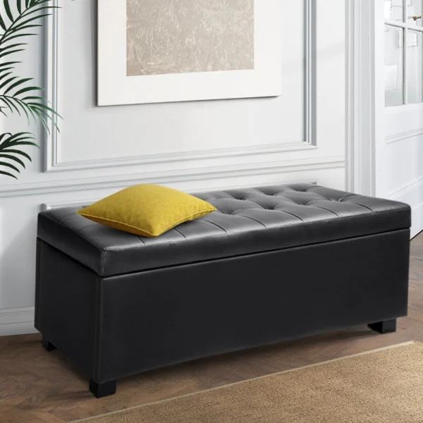 Artiss Storage Ottoman Blanket Box 97 cm PU Leather – Black