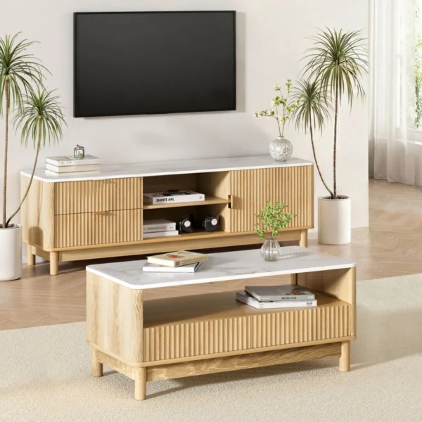 Artiss TV Unit & Coffee Table Set Storage Drawers – Pine