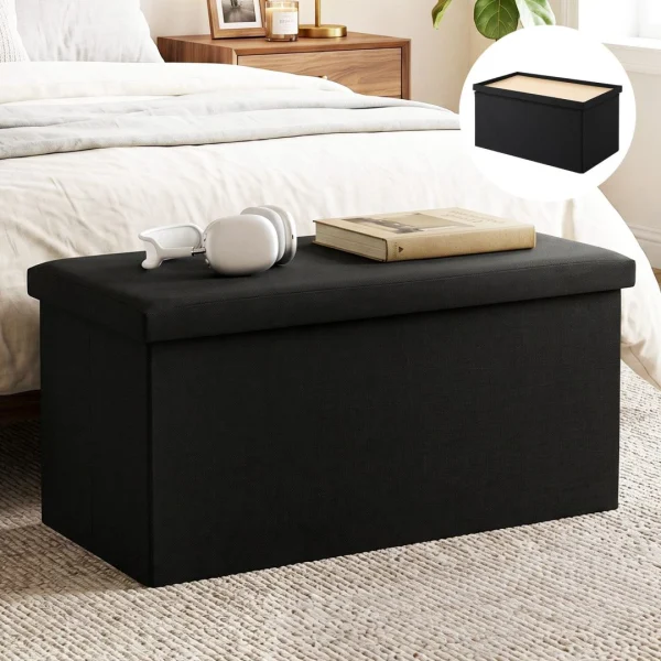 Artiss Storage Ottoman Bench Folding Blanket Box Toy Organiser Foot Stool – Black