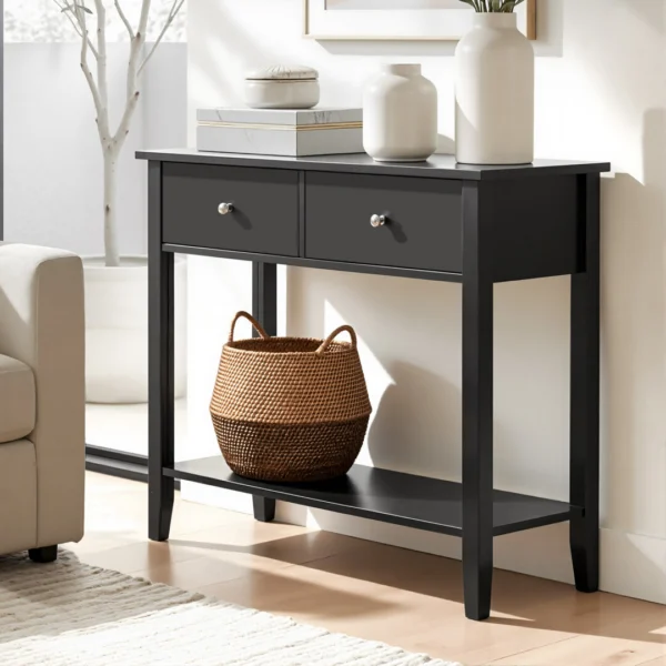 Artiss Console Table Hallway Sofa Entryway Entrance 2 Drawers 80 cm – Black