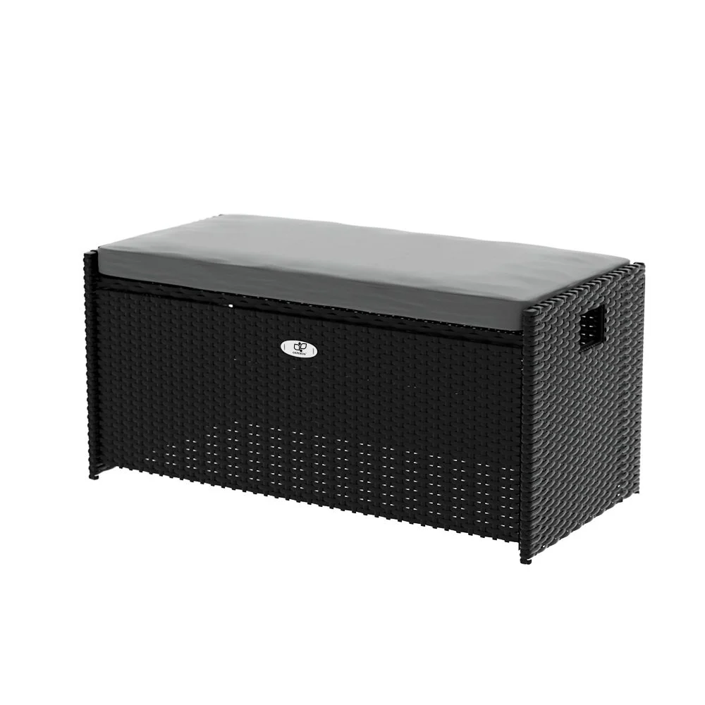 Gardeon Outdoor Storage Bench Box Wicker Garden Sheds Tools Cushion Patio Furniture – Black