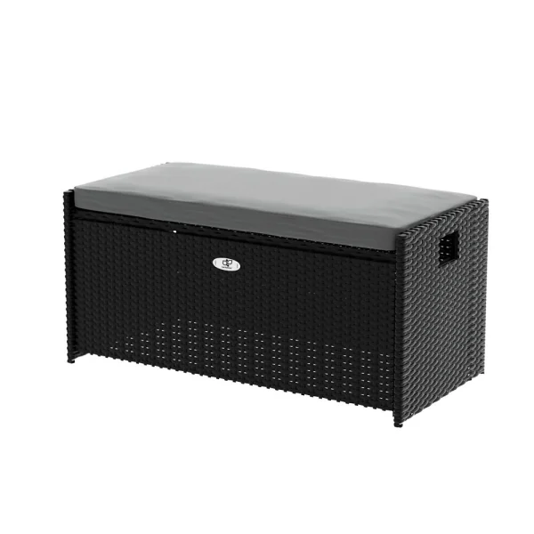 Gardeon Outdoor Storage Bench Box Wicker Garden Sheds Tools Cushion Patio Furniture – Black