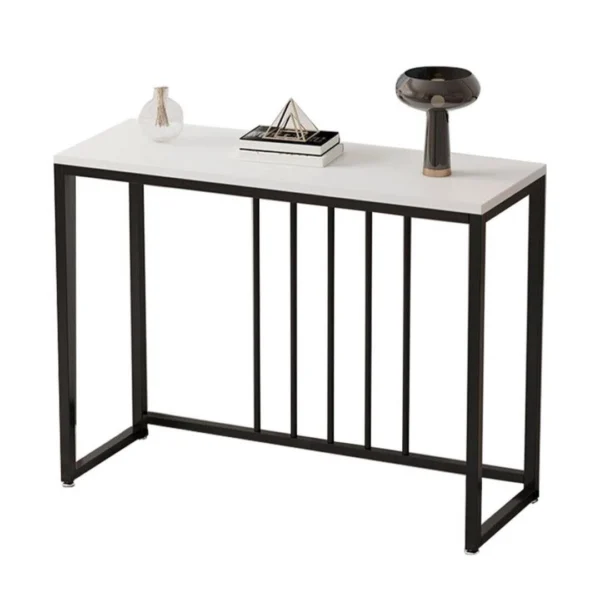 80 cm White & Grey Sintered Stone Console Table Storage Table Behind Sofa W/ Black Metal Frame