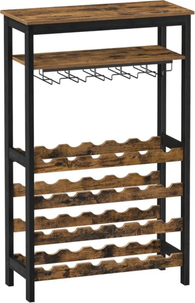 CARLA HOME Large Wine Rack with Glass Holder, Metal Designed Bottle Holder and Wood Countertop Up to Wine & Champagne Bottles