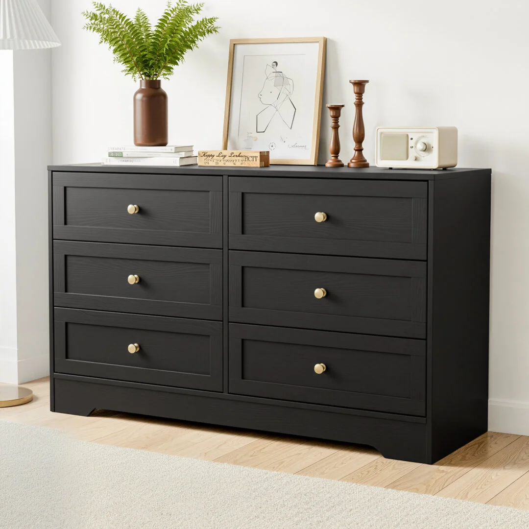 Artiss LEIF Chest of 6 Drawers Tallboy Cabinet – Black