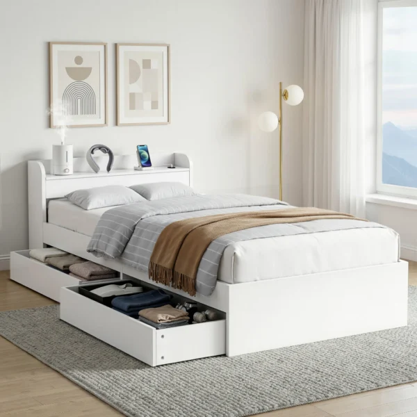 Artiss AURA King Single with Charging Ports and 2 Drawers Bed Frame