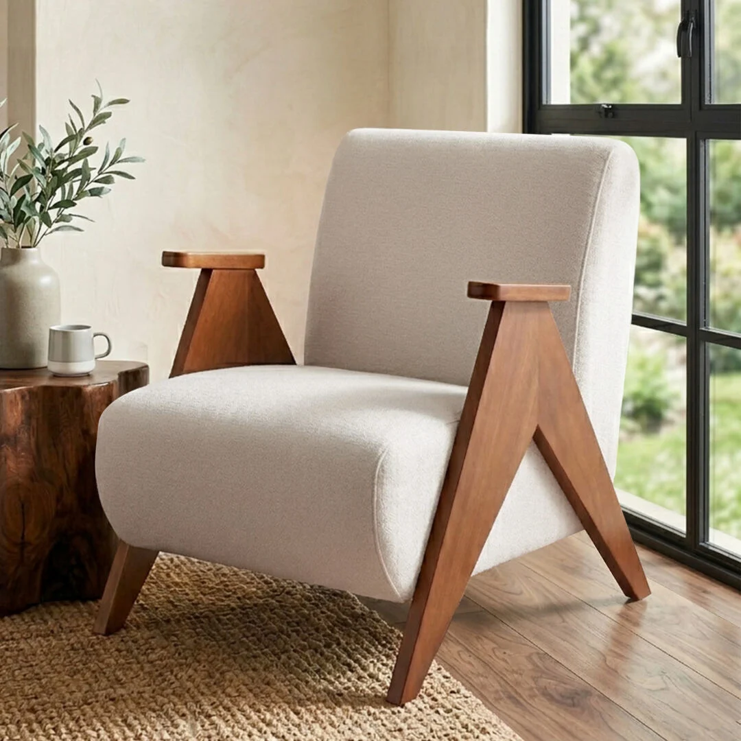 Artiss Armchair Accent Chair Sturdy Upholstered Solid Wood Chenille Fabric – Beige