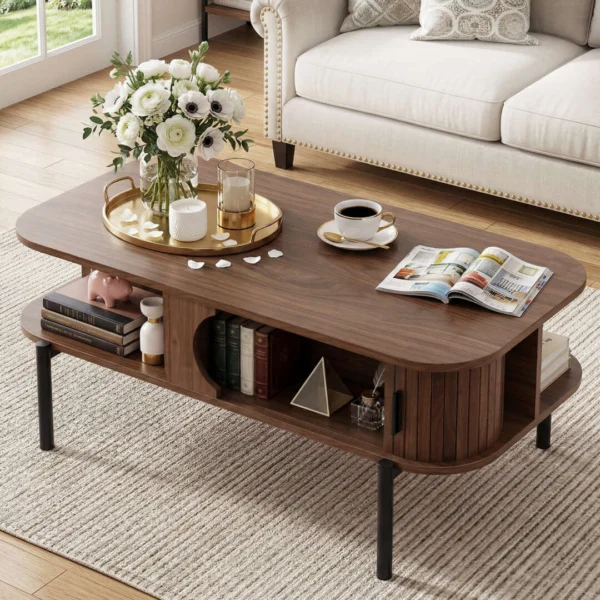 Artiss Coffee Table Living Room Centre Table Shelf Cabinet – Walnut