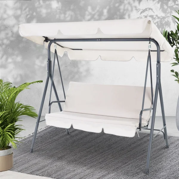 Gardeon Outdoor Swing Chair Garden Chair Bench Furniture Canopy 3 Seater – Beige