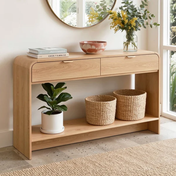 Artiss Console Table Hallway Entryway Storage Drawer Shelf Curved Edge 120 cm – Pine