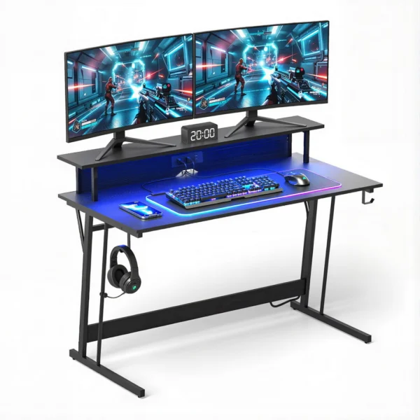Artiss Gaming Desk with LED Lights Computer Desk Table with Monitor Shelf Power 120 cm