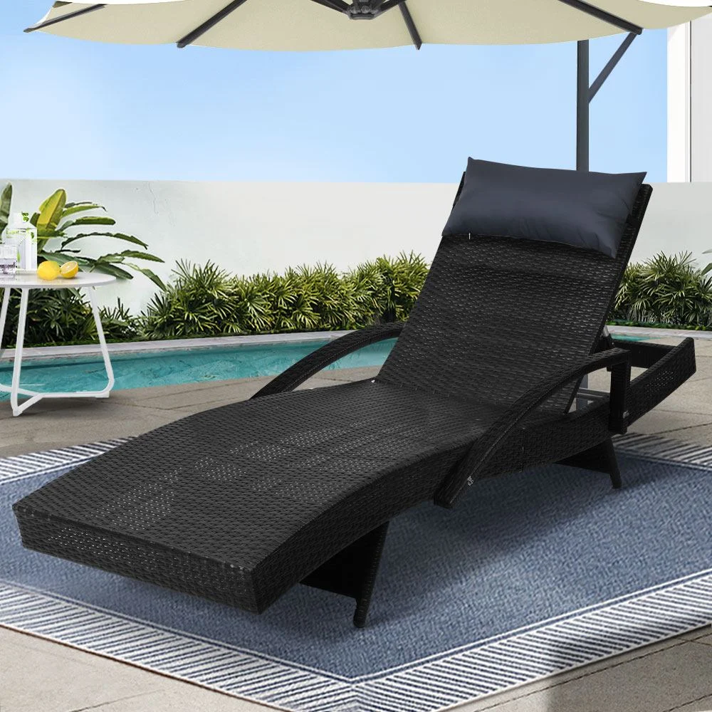 Gardeon Sun Lounge Wicker Lounger Outdoor Furniture Beach Chair Armrest Adjustable – Black