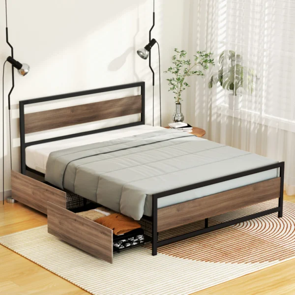 Artiss DREW Queen Metal Frame Bed Frame with 2 Drawers