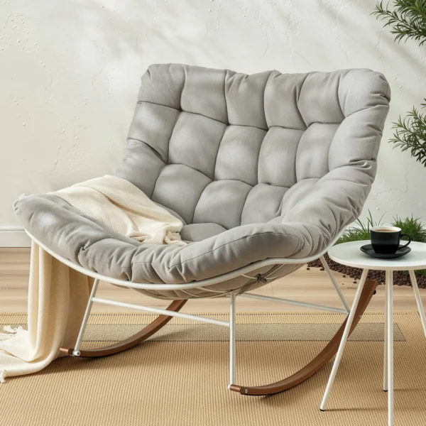 Gardeon Outdoor Rocking Chair Furniture Papasan Recliner Garden Patio Lounge Setting – White