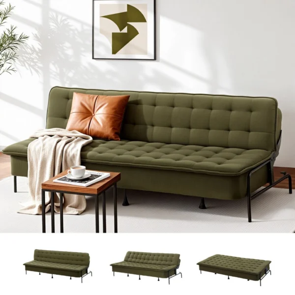 Artiss Sofa Bed, 1.9m 3-Seater Soft Innerspring Adjustable Couch Futon Chair for Apartment Dorm Living Room Office Study Bedroom, Green
