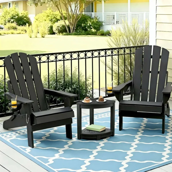 Gardeon Outdoor Table and Chairs HDPE Folding Adirondack Beach Chair Patio Furniture – Black
