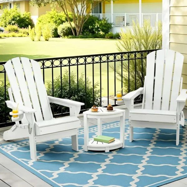 Gardeon Outdoor Table and Chairs HDPE Folding Adirondack Beach Chair Patio Furniture – White