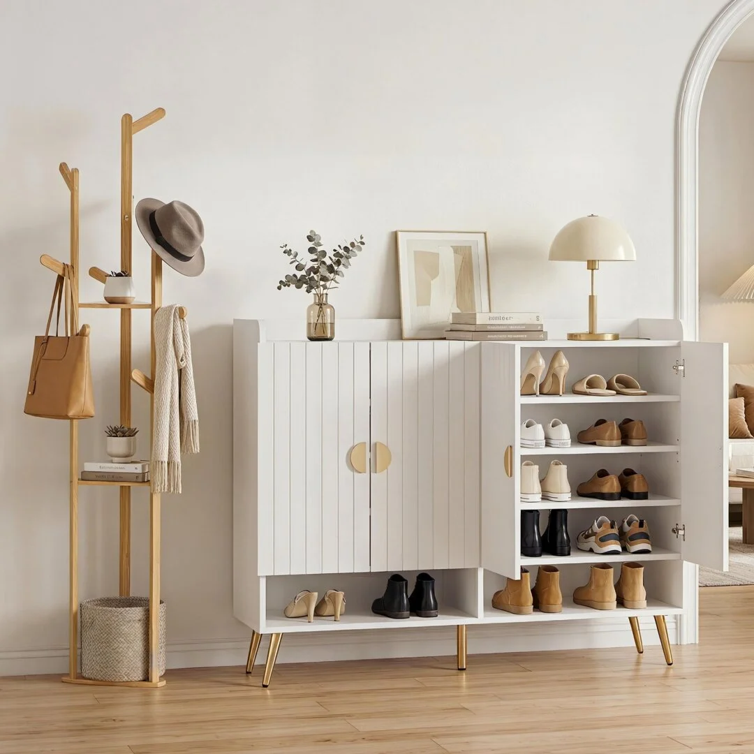 Artiss Shoe Rack Cabinet & Clothes Rack Set Storage Shelf White – Pine