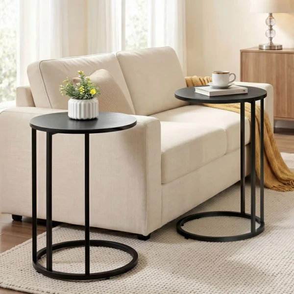 Artiss C Shaped End Table Set of 2 Coffee Table Side Table Round – Black