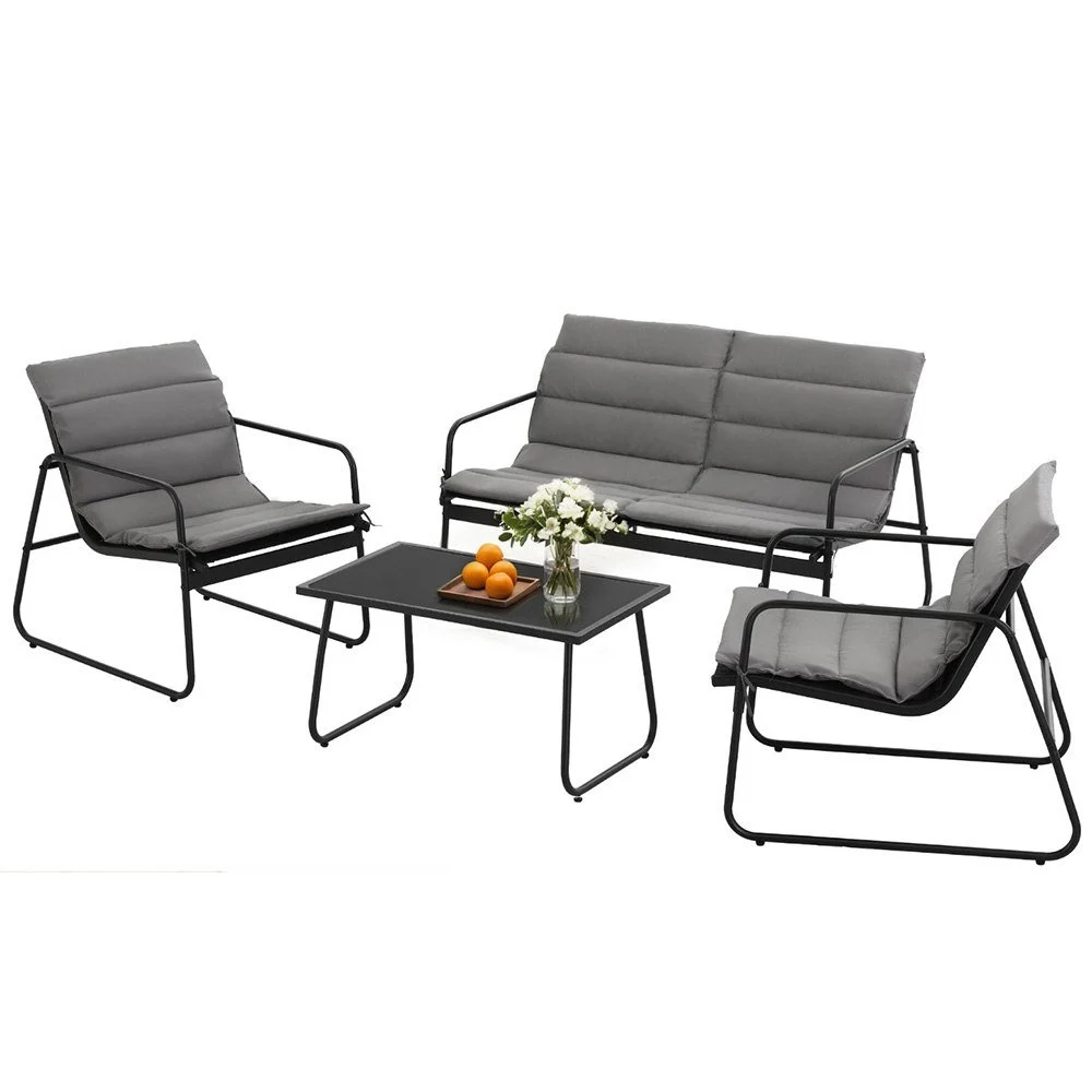 Gardeon 4-Piece Outdoor Sofa Set Table and Chairs Cushion Textilene Patio Furniture