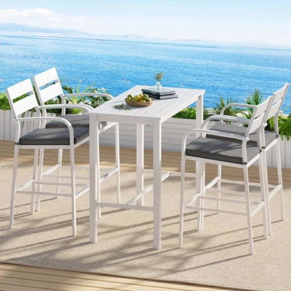 Gardeon Outdoor Bar Set 5-Piece Patio Dining Chairs Aluminium Table Stools – White