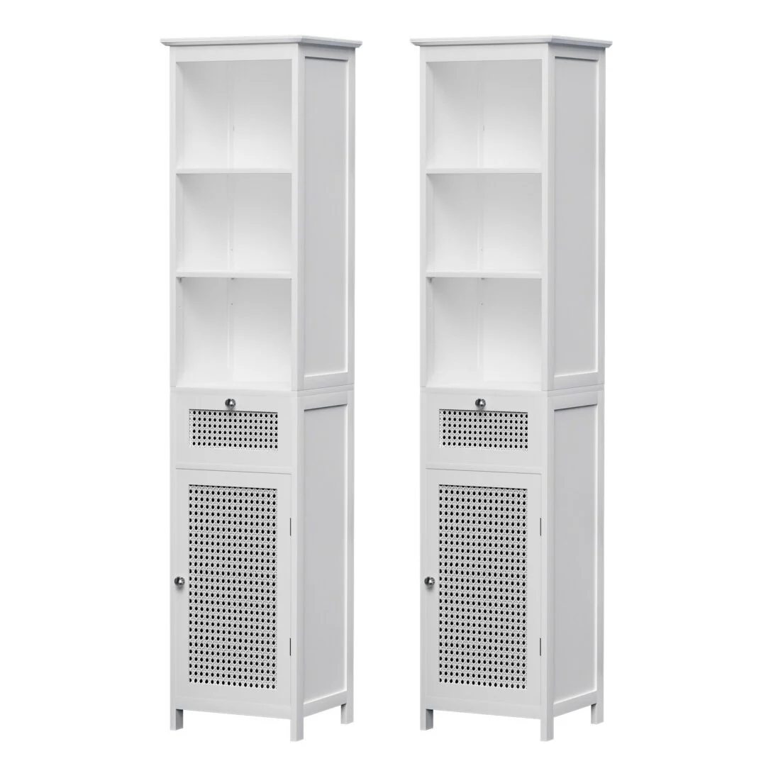 Artiss Bathroom Cabinet Storage X2 White Rattan 161 cm