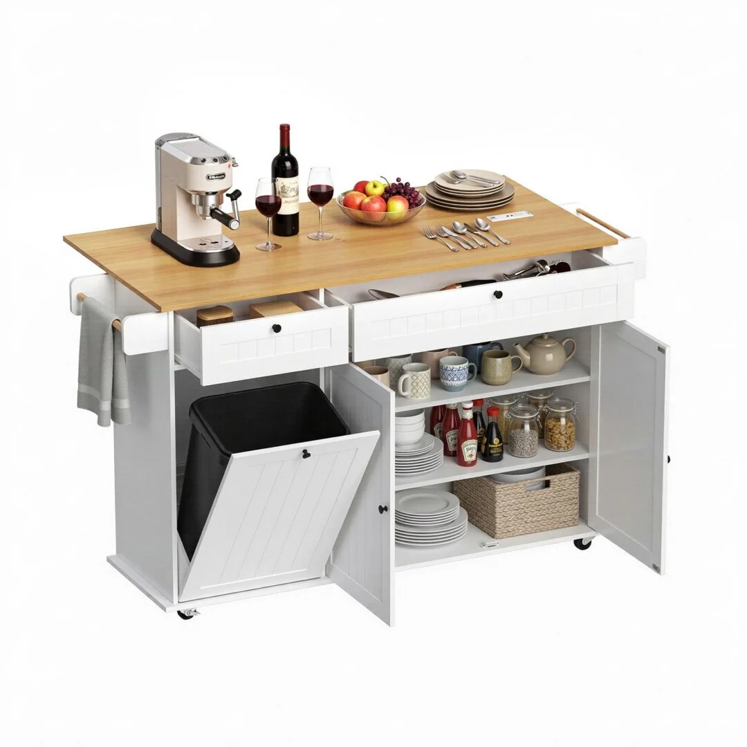 Artiss Kitchen Island Trolley Rolling Serving Cart Storage Drawer Cabinet 150 cm – White