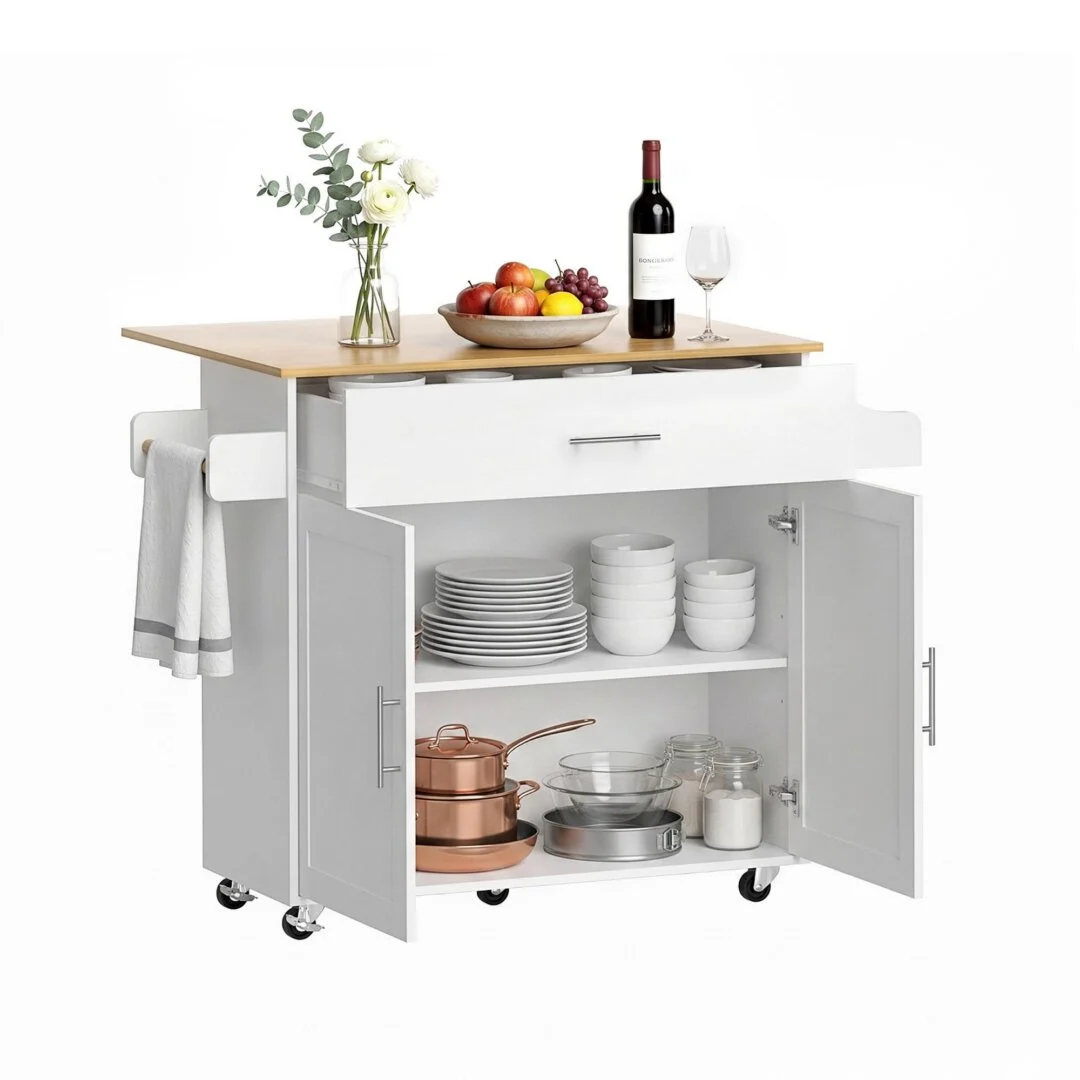 Artiss Kitchen Island Trolley Rolling Serving Cart Storage Drawer Cabinet 90 cm – White