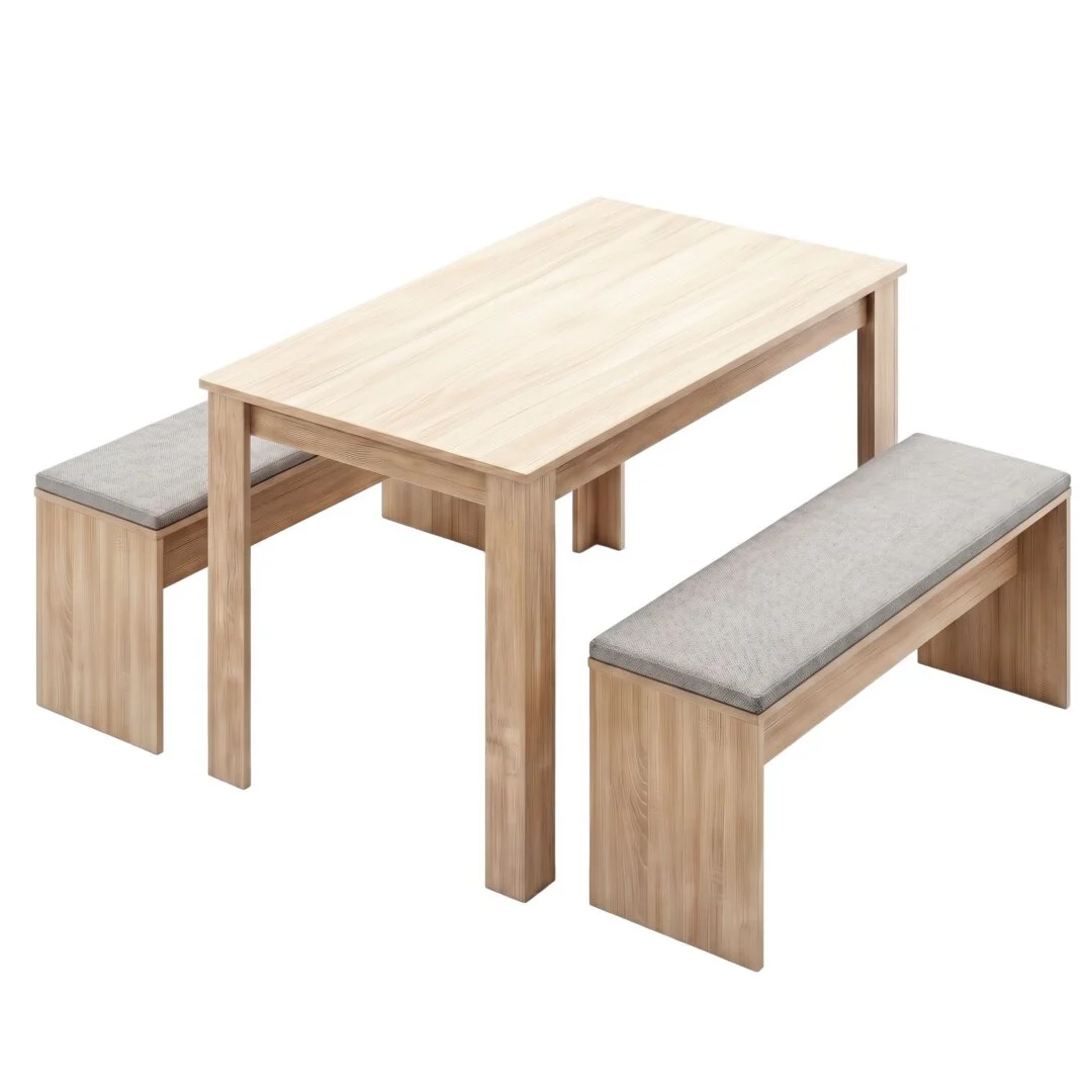 Artiss 3 Piece Dining Sets, 120 cm Wooden Dining Table and 2 Upholstered Chairs Set, Space-Saving Modern Kitchen Dining Suite for Home Apartment (Oak)