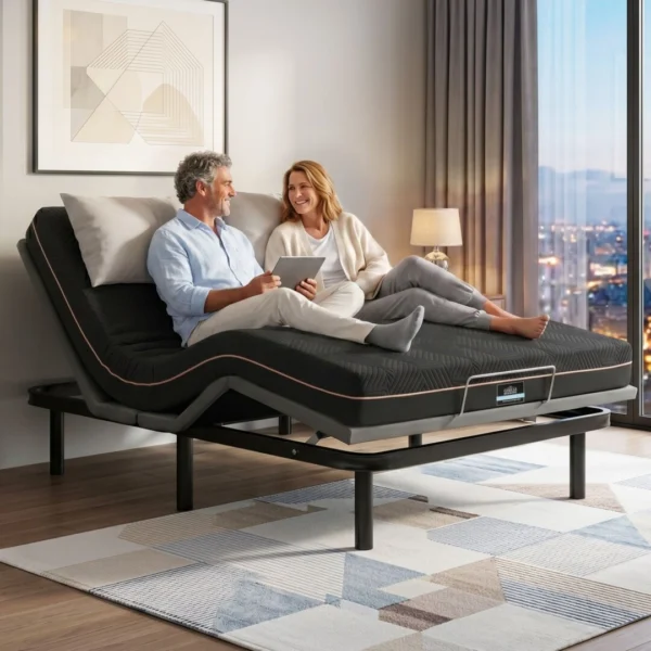 Artiss Double Size Bed Frame with Giselle Bedding Double Mattress, Adjustable Bed Base Combo for Snoring Relief, Independent Head Foot Incline, Wireless Remote, Black, 18 cm Thickness