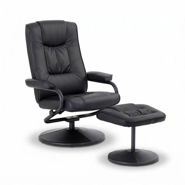 Artiss Recliner with Ottoman 360-Degree Swivel Recliner Chair and Ottoman Set PU Leather – Black