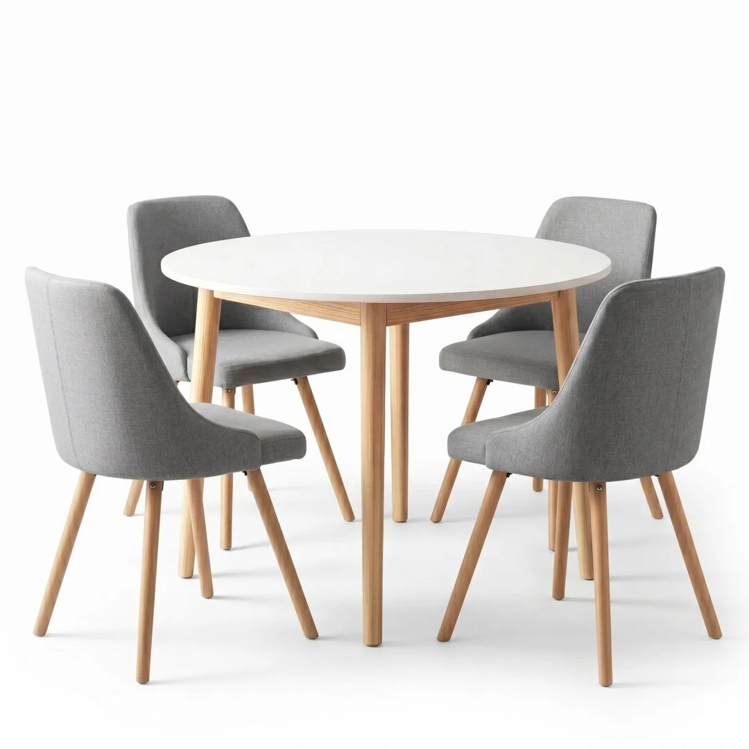 Artiss Round Dining Table and Chairs Set 5-Piece Compact Kitchen Furniture White Natural Wood & Grey