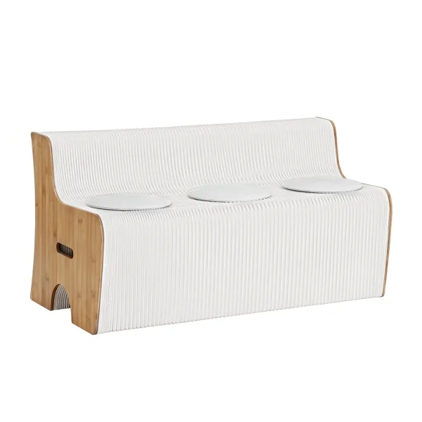 Artiss Folding Kraft Paper Sofa 3 Seater Accordion Bench with PU Leather Cushion Collapsible Couch 300 kg Capacity 150x59x63 cm
