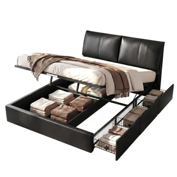 Artiss Queen Bed Frame Gas Lift Storage 3 Drawers Adjustable Headboard Platform Bed – Black