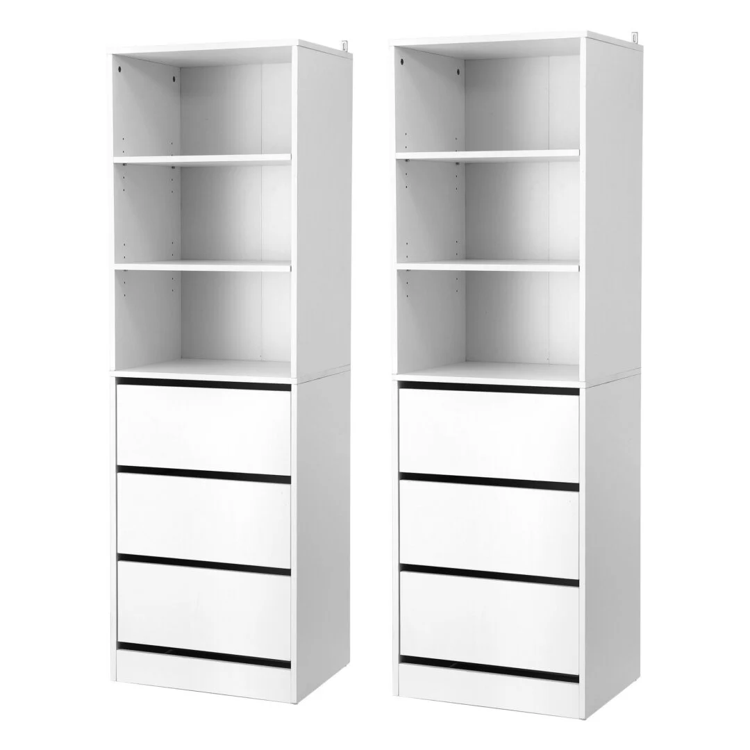 Artiss 2x Chest of 3 Drawers Tallboy Cabinet – White