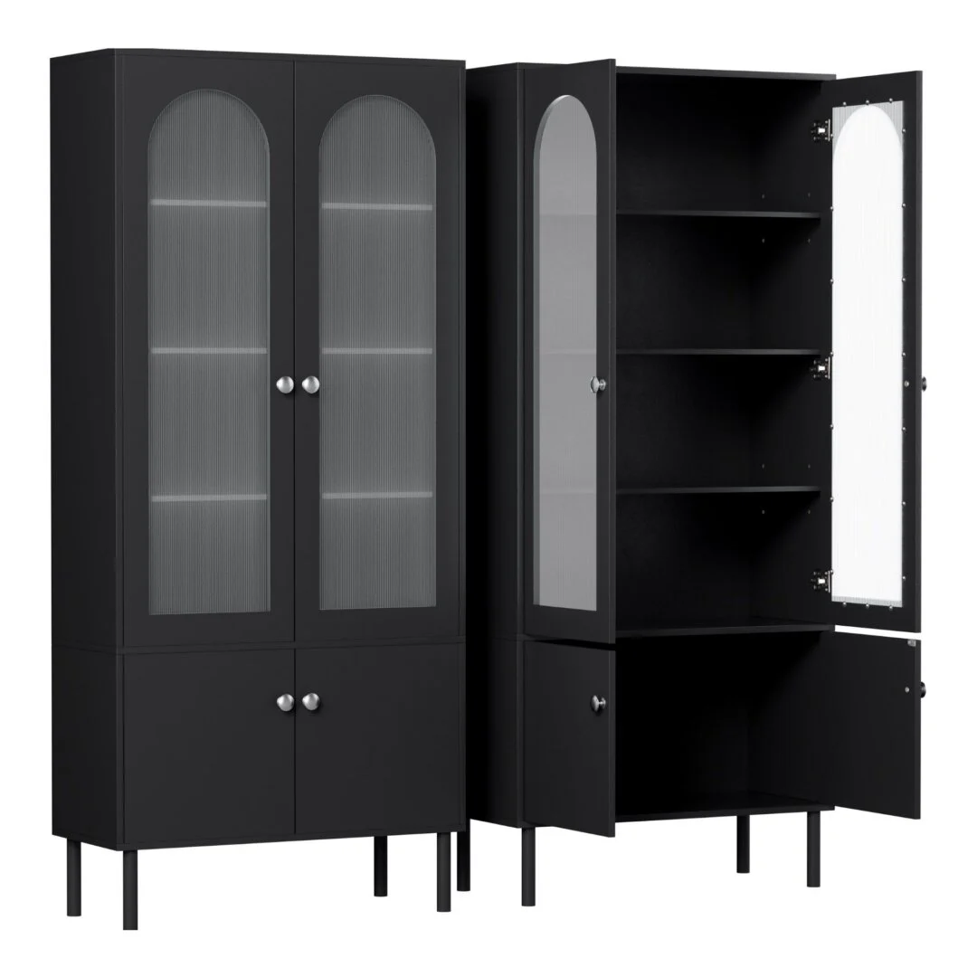 Artiss 2x Buffet Sideboard Cabinet Pantry 5-Tier Storage Cupboard Fluted – Black