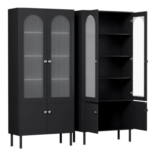 Artiss 2x Buffet Sideboard Cabinet Pantry 5-Tier Storage Cupboard Fluted – Black